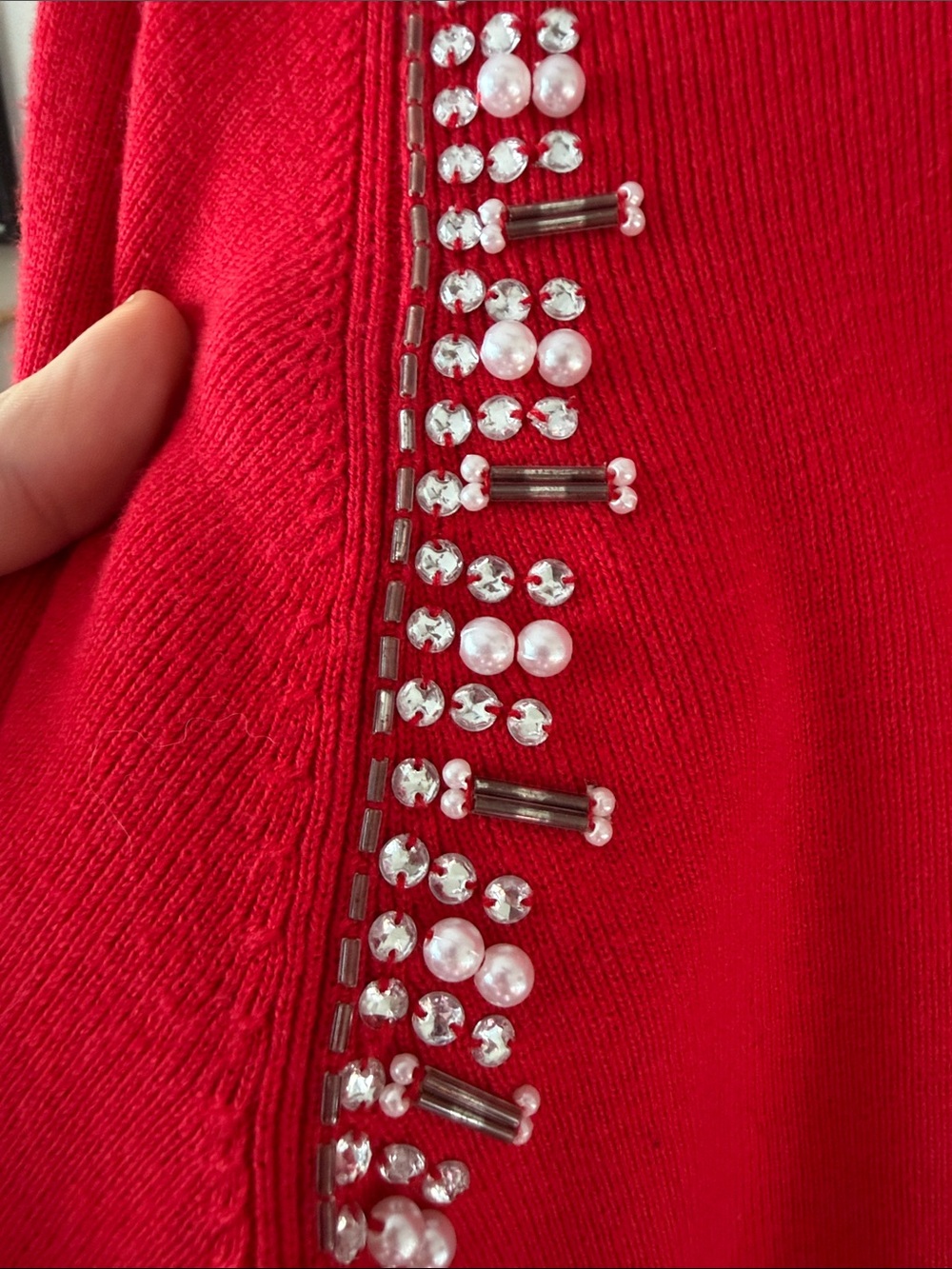 Quacker Factory Red Embellished Knit Pullover with Tassel Zipper pull - Picture 9 of 10